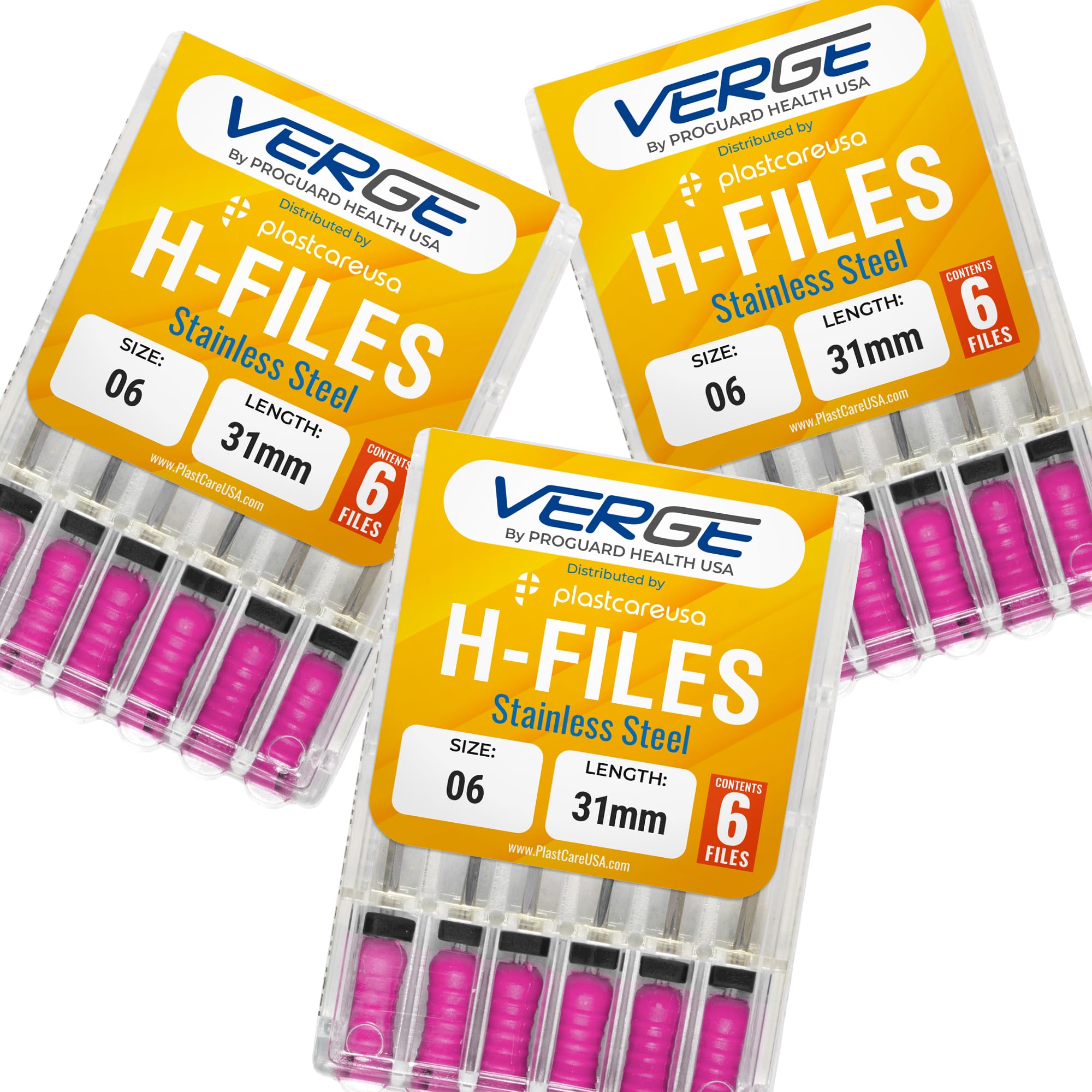 Dental Endodontic 31mm Endo H Files (3 Packs of 6) (18 Total Stainless Steel Hedstrom Files) (#6 Pink)