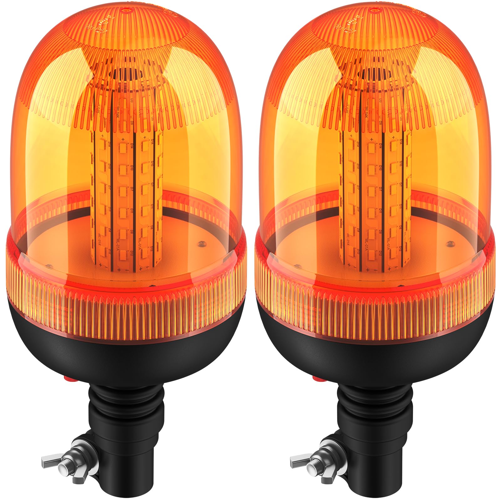 Justech2PCs 80LEDs Amber Rotating Flash Beacon Flexible DIN Pole Mount Warning Light