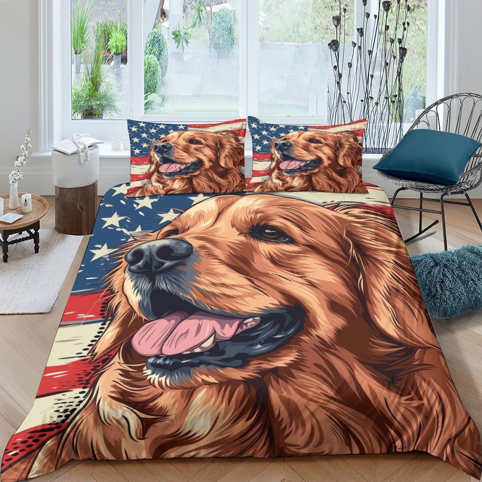 Parure de lit housse de couette Golden Retriever 220x240 avec fermeture éclair pour grand lit