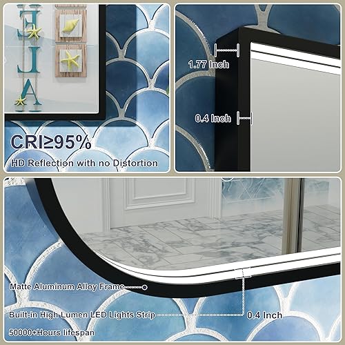 Miniatura 8 de Espejo LED de 55 x 32 pulgadas para baño con luces, espejos de tocador de baño iluminados para montar en la pared, regulables continuos, función de