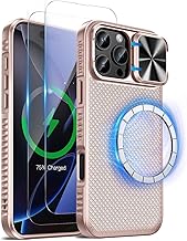 Doeshine für iPhone 16 Pro Max Hülle mit 2 Stück Displayschutzfolie & Kameraschutz, Kompatibel mit Mag-Safe, Rutschfester Textur, Militär Stoßfest Magnetisch Case für iPhone 16 Pro Max（Roségold）