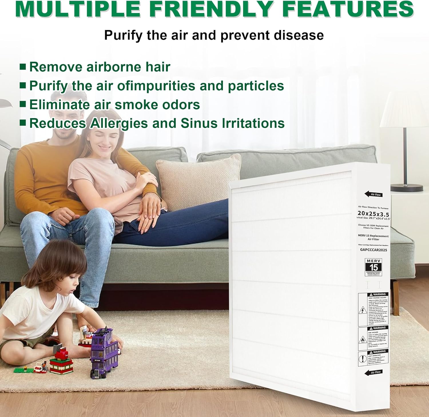 GAPCCCAR2025 Replacement filters, compatible with Bryant GAPBBCAR2025/Carrier GAPCCCAR2025, 20"x25"x3.5" MERV 15 Furnace Filterair-2 Pack