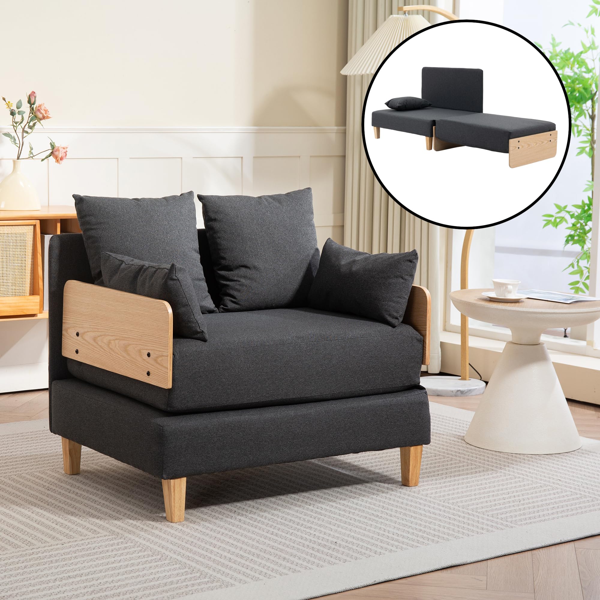 [en.casa] Schlafsofa Seinlus 1-Sitzer Sofa mit Schlaffunktion Schlafsessel Gästebett klappbar Schlafcouch mit Bettfunktion 81 x 88 x 68 cm Dunkelgrau