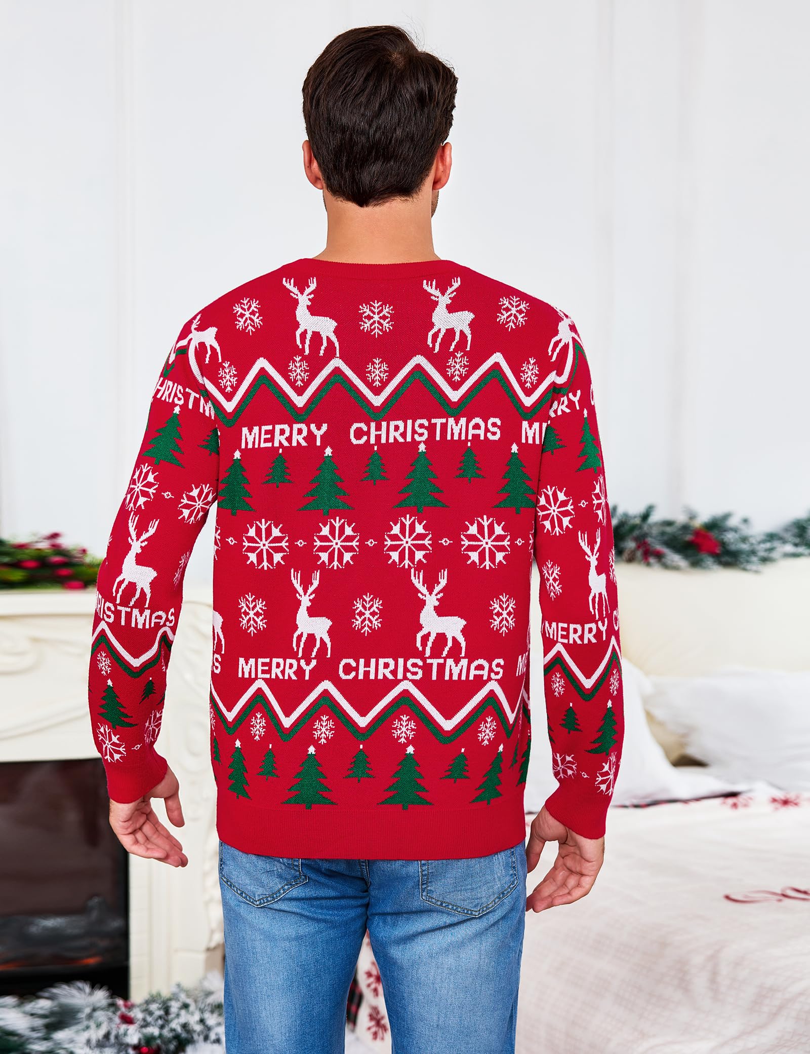 Gyabnw Jersey Navideño Hombre de Punto Manga Larga Cuello Redondo
