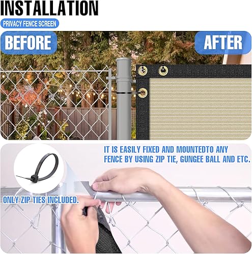 Miniatura 5 de E&K Sunrise - Rejilla para valla de privacidad de 4 x 25 pies con ojales, para exteriores, protección contra rayos UV, bridas incluidas (beige)