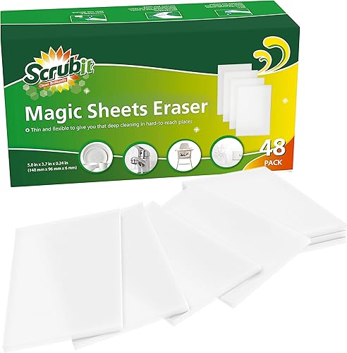 Miniatura 8 de SCRUBIT Hojas de borrador de esponja mágica, paquete de 48 toallitas desechables de borrador mágico, para limpiar platos, zapatos y baño, ducha y