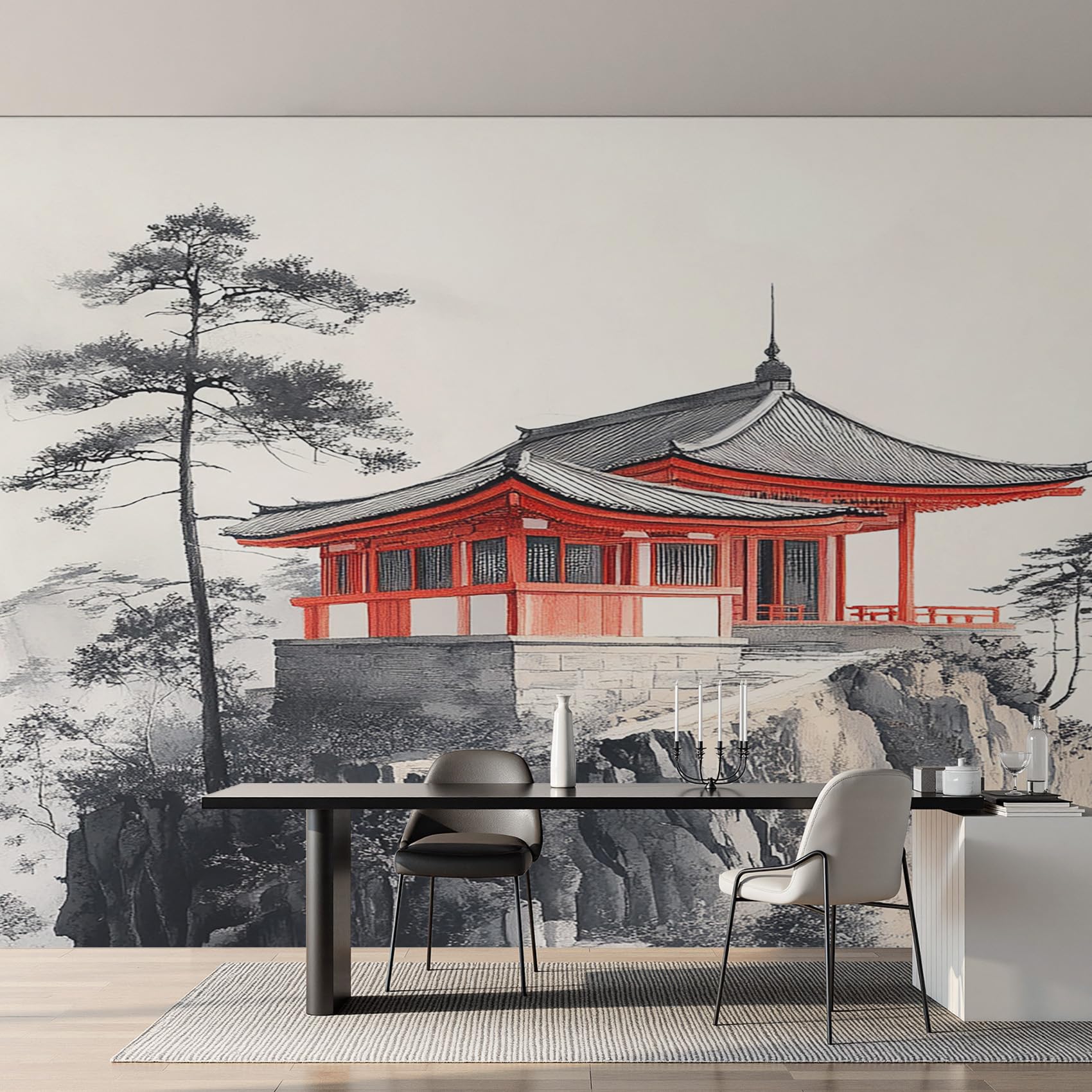 Generisch Fototapete Japanisch, Vliestapete Asiatische Landschaft Tuschemalerei Wandtapete, Tapete 300x210 cm Wohnzimmer Schlafzimmer Wanddekoration, Motivtapete EL&D70