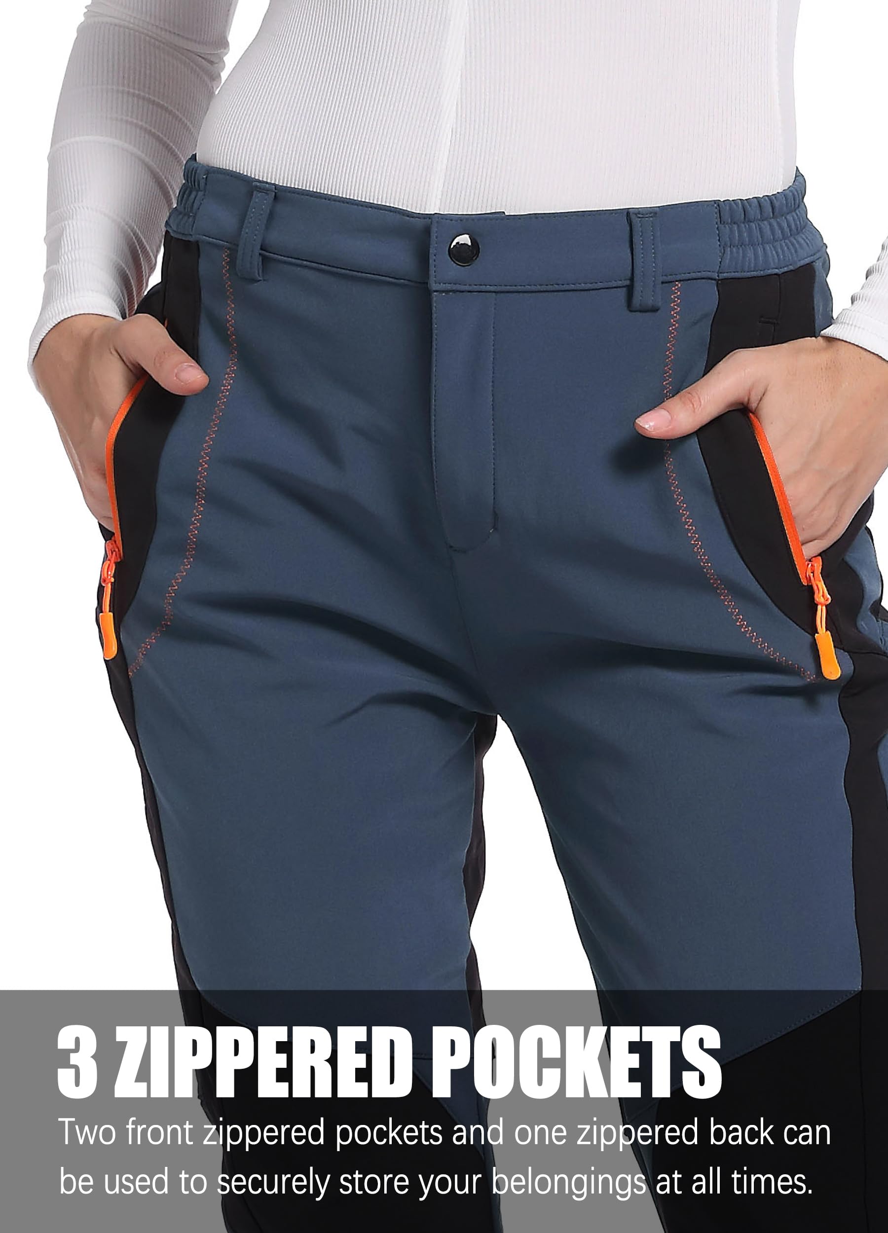 LINLANG EN Women's Snow Ski Pants Fleece Lined Winter Outdoor Waterproof Insulated Warm Softshell Hiking Cargo Pants Grey S