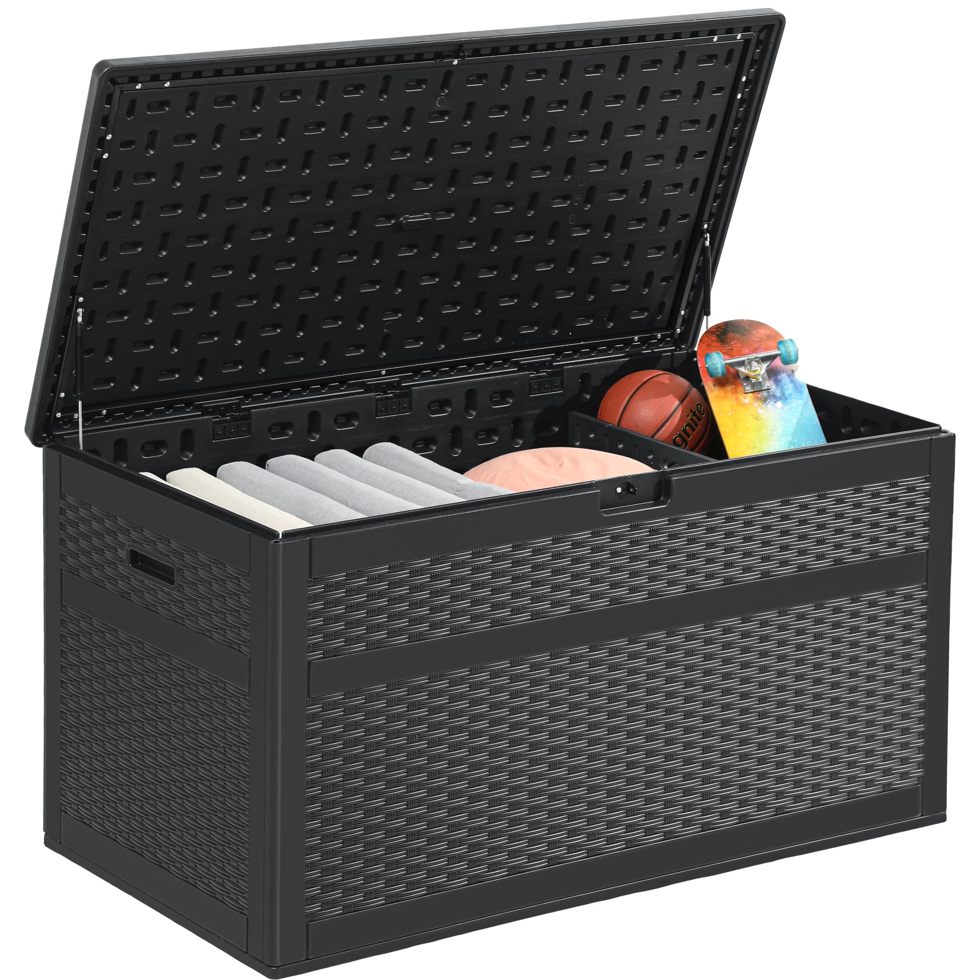 YITAHOME 230 Gallon Double-Wall Deck Box with Divider & Side Handles, Outdoor Large Storage for Patio Furniture Cushions, Garden Pool Accessories, Water Resistant & Lockable