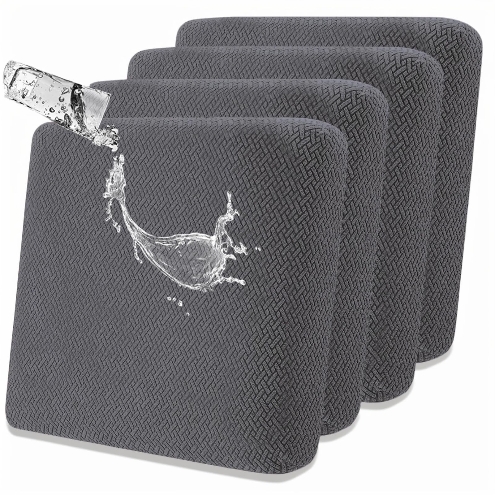 SHANNA Stretch Housse de Coussin de Canapé Antidérapante : Lot de 4 Housses de Coussin Extérieures, Confortables pour Animaux (Gris Foncé)