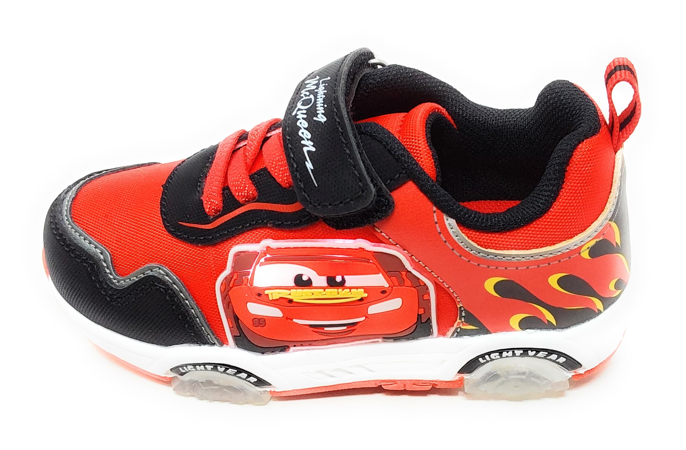 Scarpe Sport Cars D5010223T per Bambini,a Strappo,Nero e Rosso,Luci Integrate nell'intersuola e Lato Sneaker