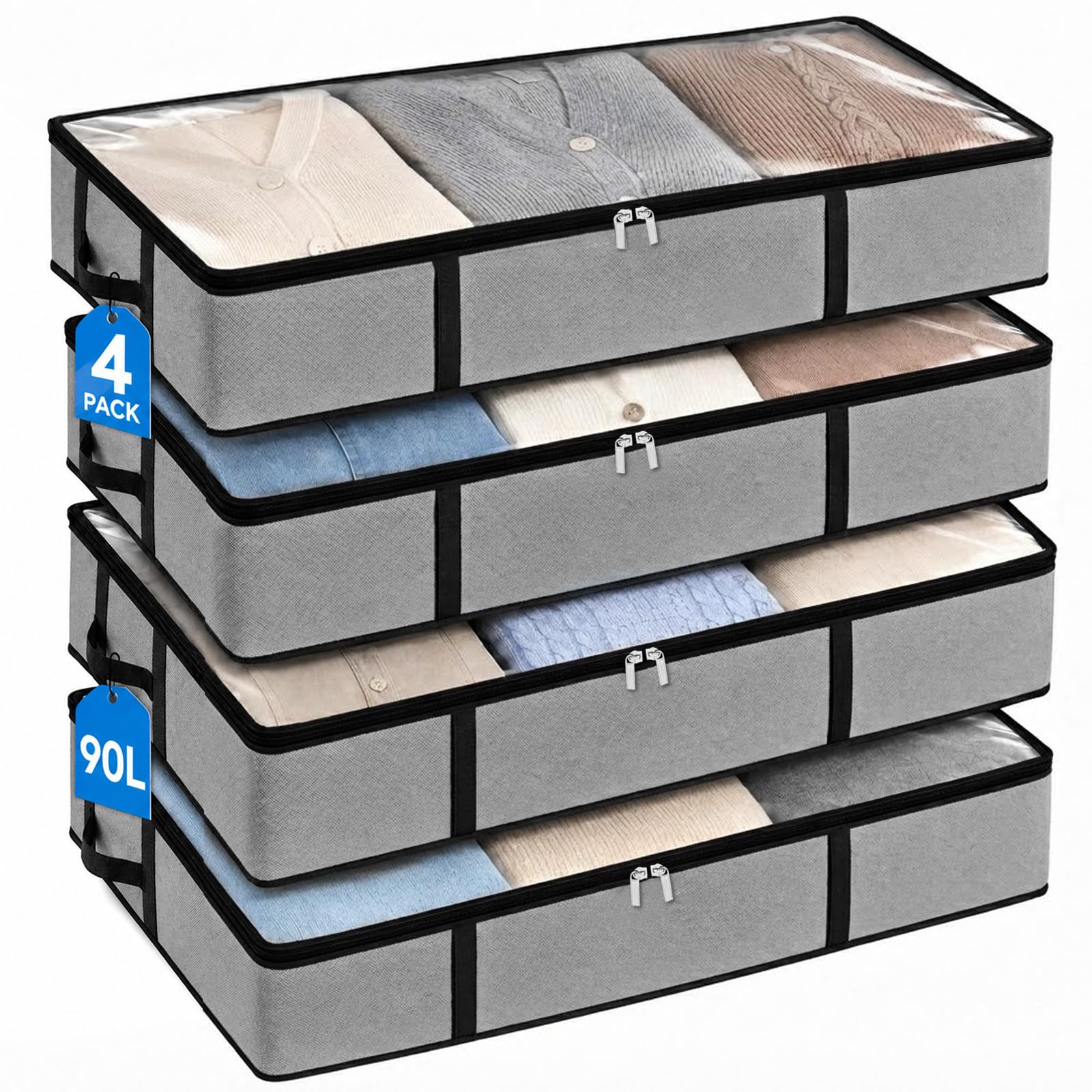 Dayacoco 4 Pack 90L Under Bed Storage Bags, Underbed Storage Boxes with lid