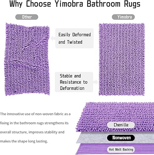 Miniatura 75 de Yimobra - Tapete de baño largo de felpilla, grande de 55.1 x 24 pulgadas, microfibra gruesa, absorbente, extrasuave, antideslizante, peludo, lavable