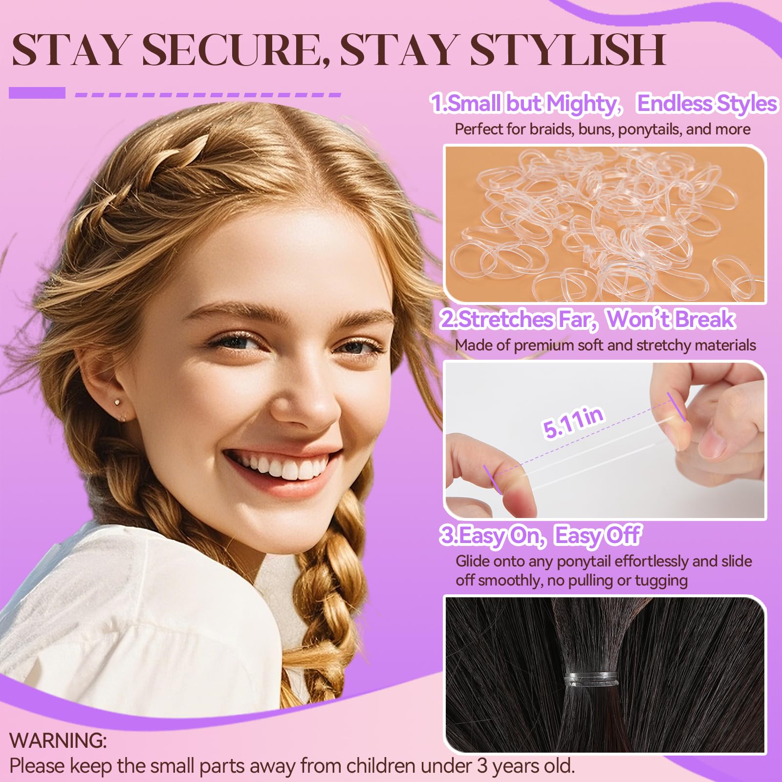 Juego de 300 horquillas para el pelo con caja de almacenamiento, 100 horquillas antideslizantes marrones, 100 horquillas invisibles para mujeres y 100 bandas transparentes para el cabello, bloquean el