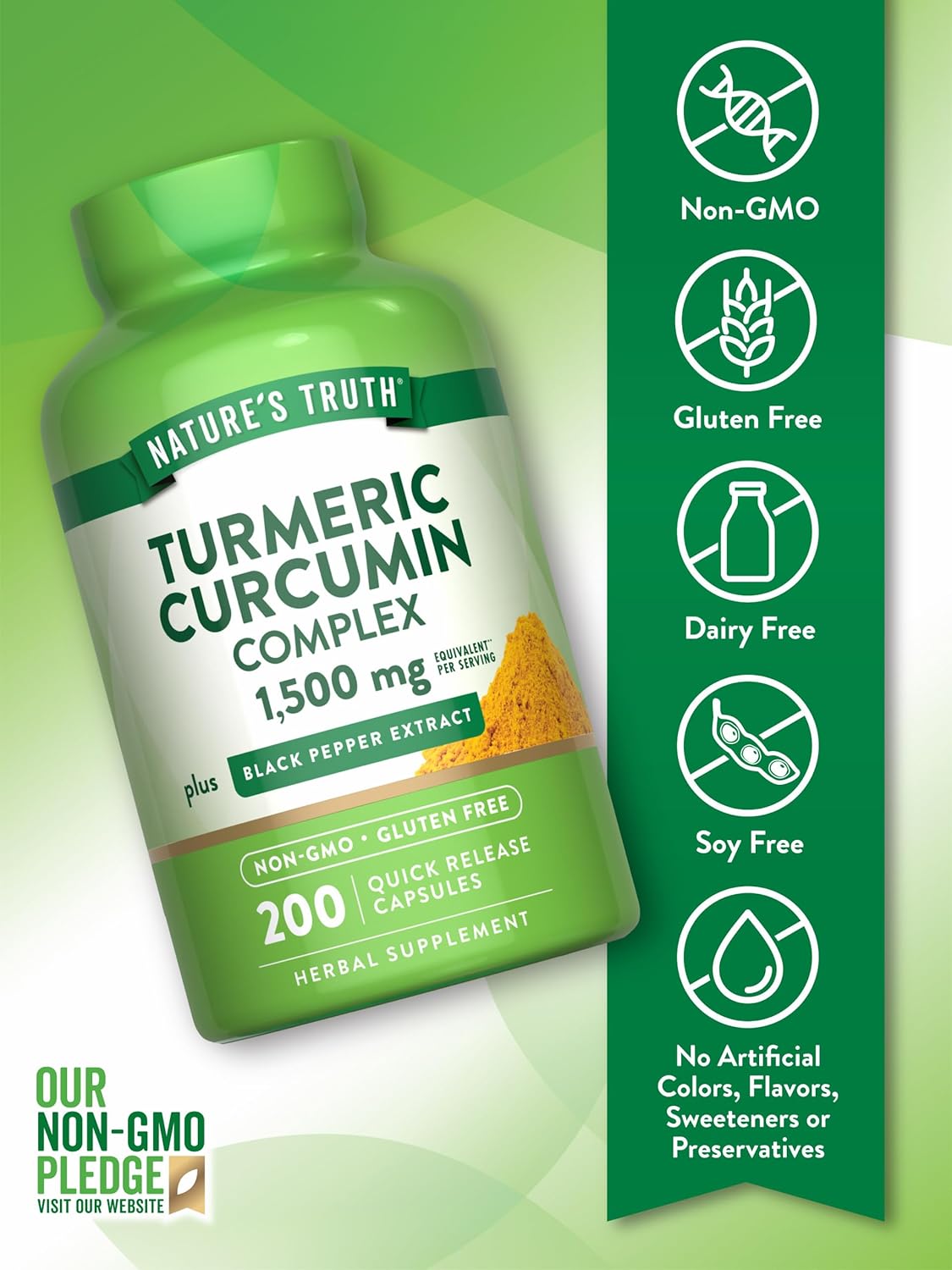 Nature's Truth Turmeric Curcumin Complex | 200 Capsules | with Black Pepper Extract | Non-GMO & Gluten Free Supplement - Image 3
