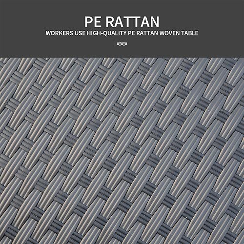 Miniatura 3 de Mesa auxiliar de mimbre de PE para exteriores, mesa cuadrada para patio, jardín de ratán, mesa cuadrada con muebles superiores de vidrio, color negro