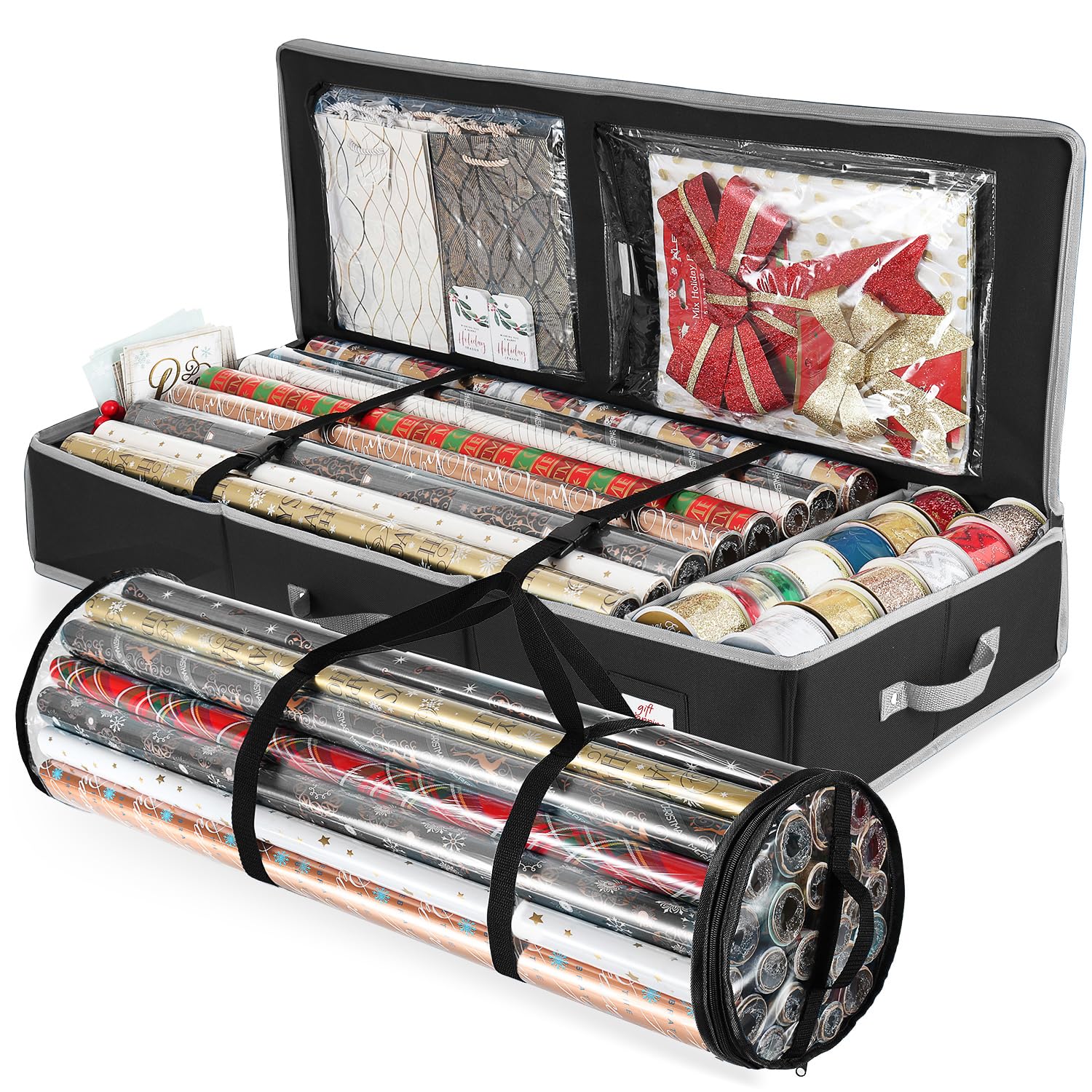Hearth & Harbor Geschenkpapier-Aufbewahrungsbehälter – Weihnachts-Aufbewahrungstasche mit Innentaschen – Geschenkverpackungs-Organizer für bis zu 36 Rollen à 101,6 cm – reißfester