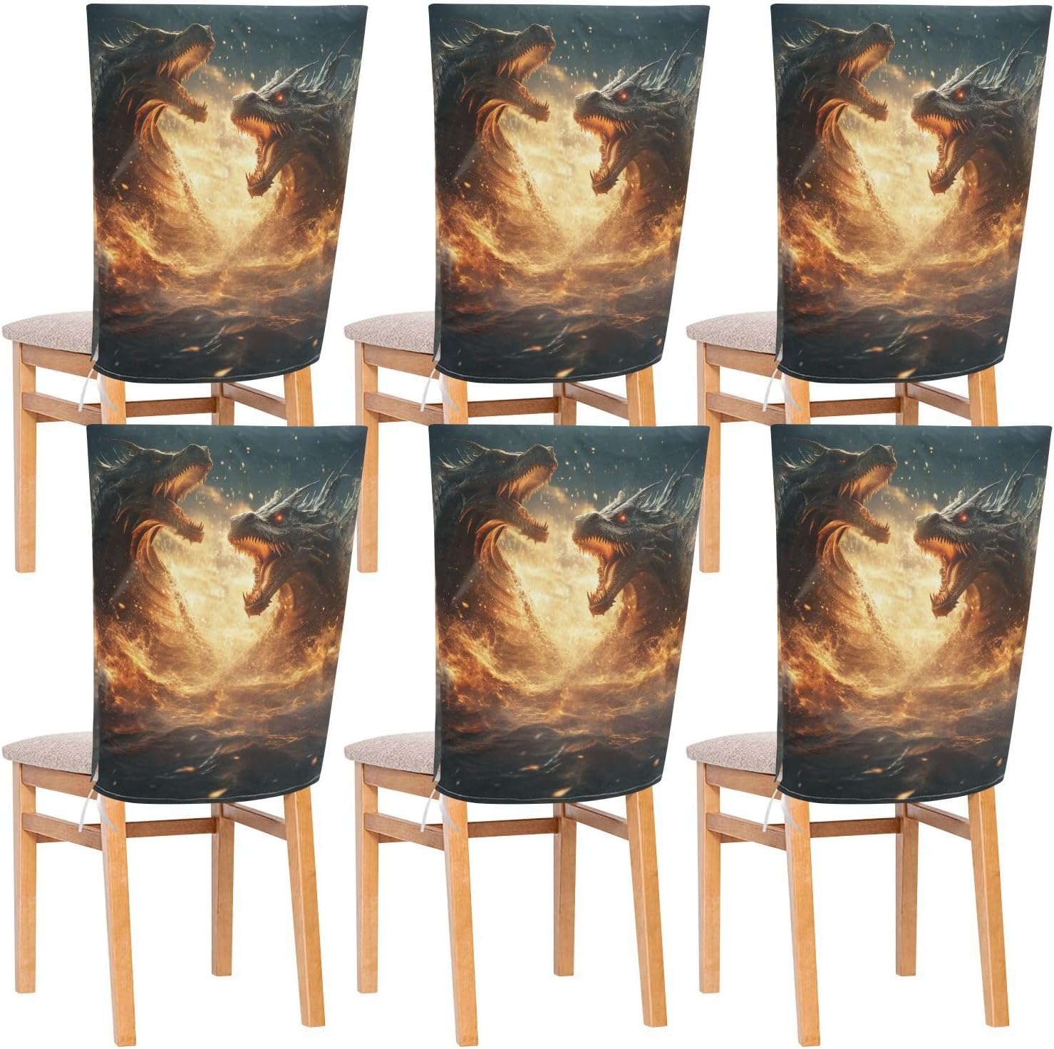 ALAZA Roar Dragons Chair Back Cover Set of 6, Washable Reusable Removable Chair Slipcovers Decorative Chair Cover for Home Kitchen Wedding Party
