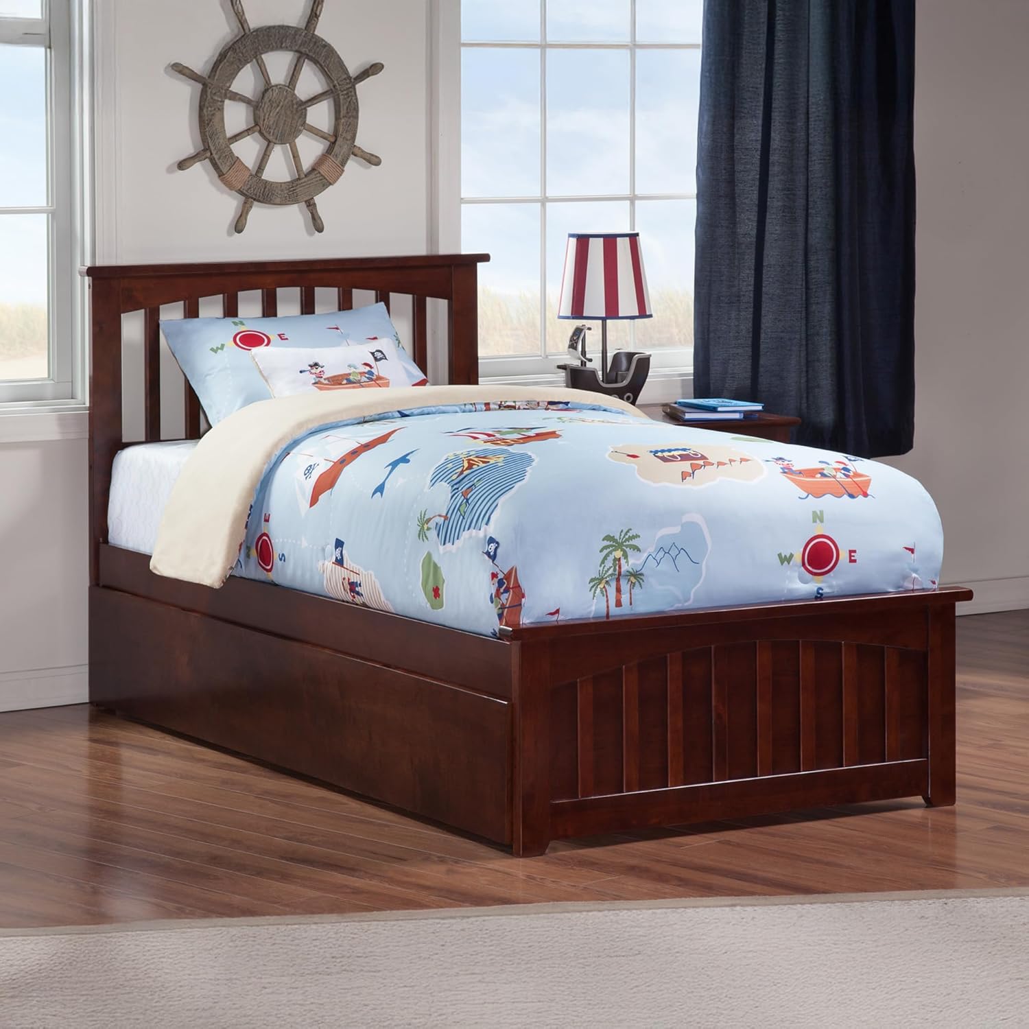 AFI, Mission Twin XL Platform Bed with Matching Footboard & Twin XL Trundle, Walnut