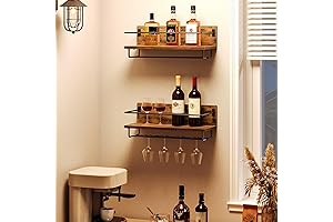HOOBRO Wall Mounted Wine Rack 2 Pack - Rustic Brown and Black...