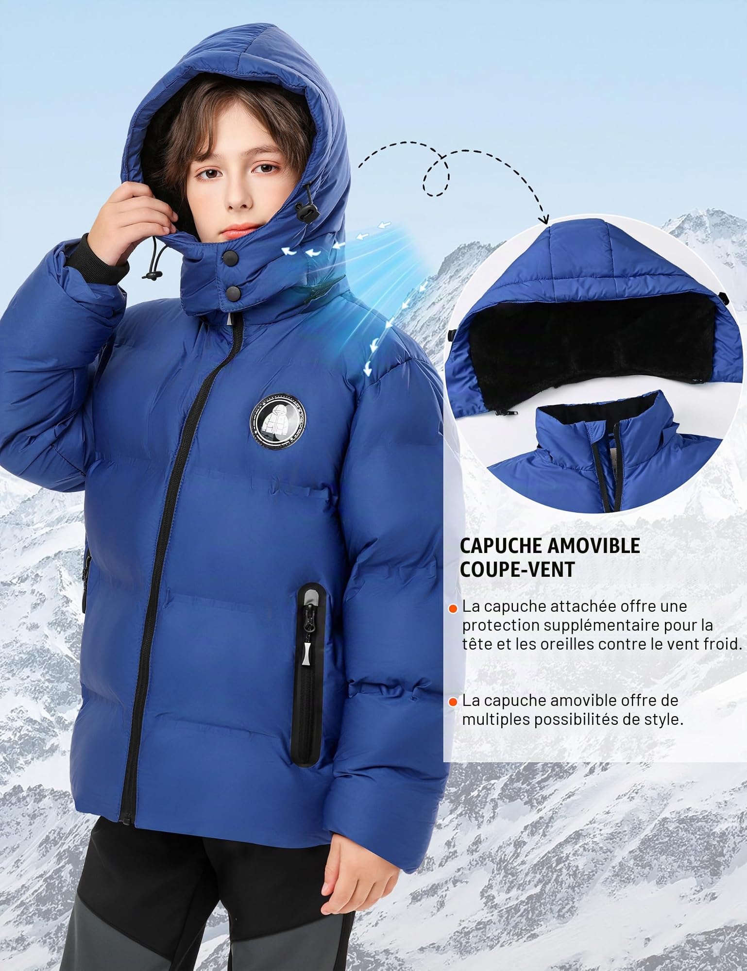 Zoofly Veste Hiver pour Garçons et Filles Veste de Ski Chaud avec Capuche Amovible