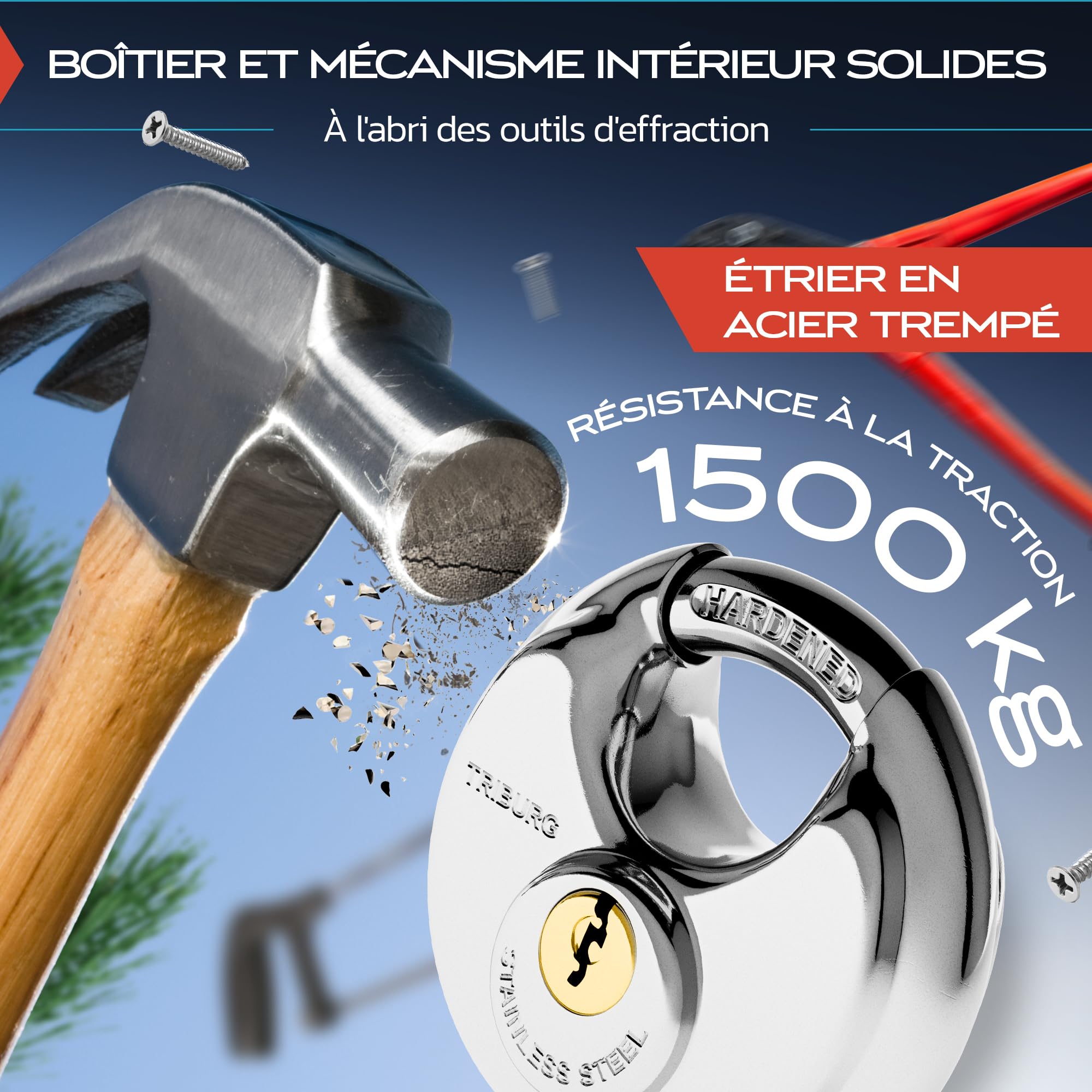 TRIBURG Antivol de remorque avec Serrure Ronde + Capuchon de Protection AHK Gratuit – Sécurité Robuste pour remorque attelée et découpée – Serrure de Timon [galvanisé, revêtu par pulvérisation]