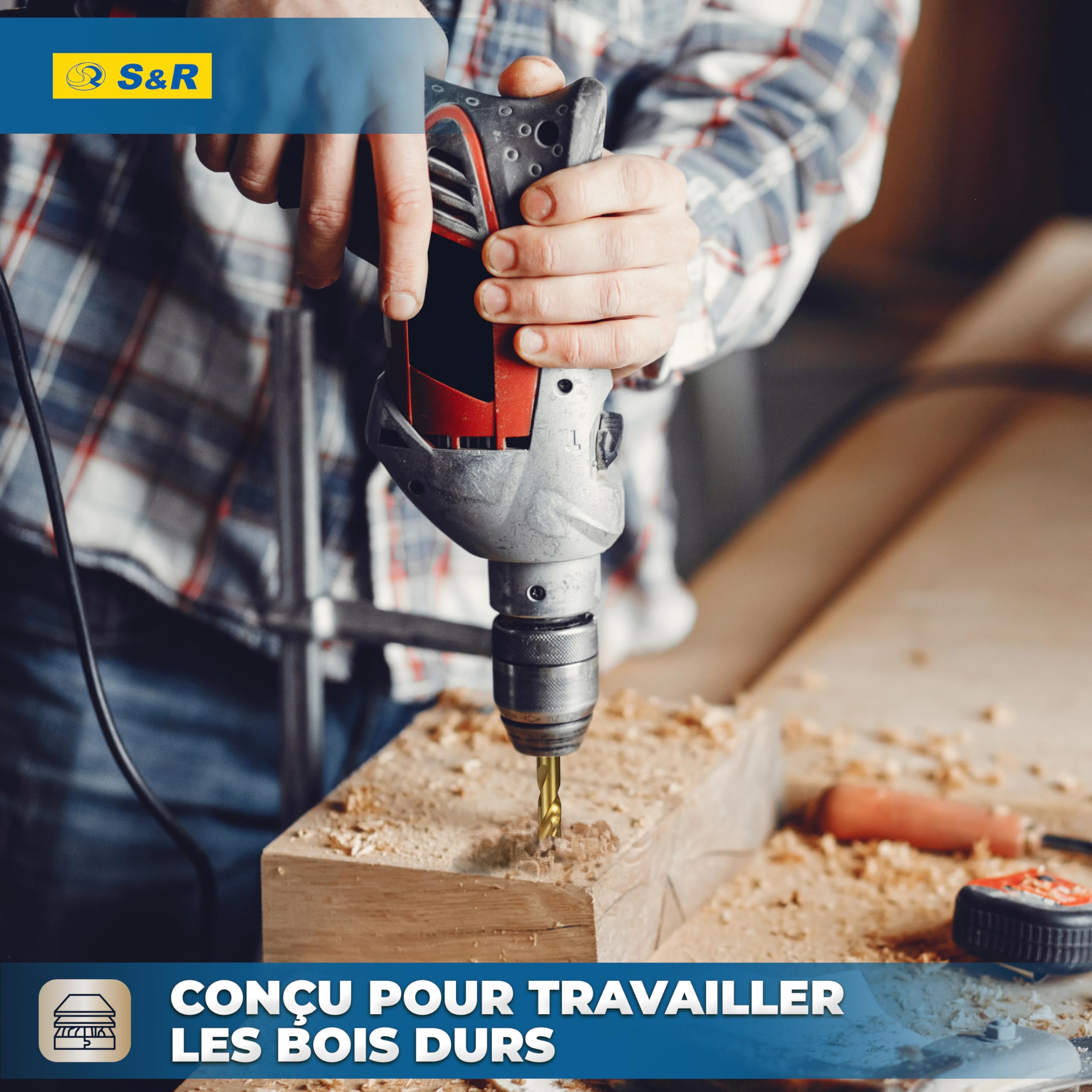S&R Coffret Forets à Bois Professionnels 25 pcs 1-13mm en acier HSS 4241 revêtu en Titane. Forets pour perceuse à main et à colonne