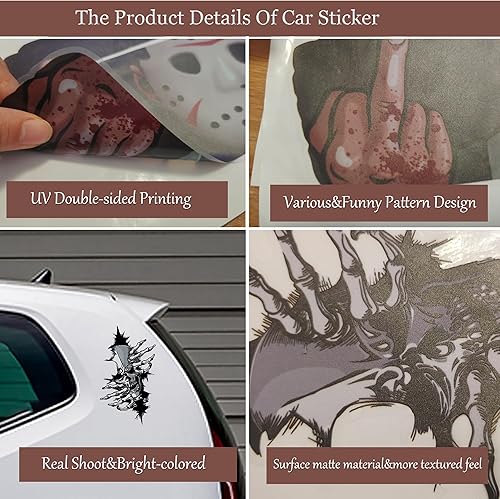 Miniatura 4 de Divertida calcomanía aterradora de Nouiroy para automóvil, 2 calcomanías de terror para autos, calcomanías de vinilo impermeables para muñecas,