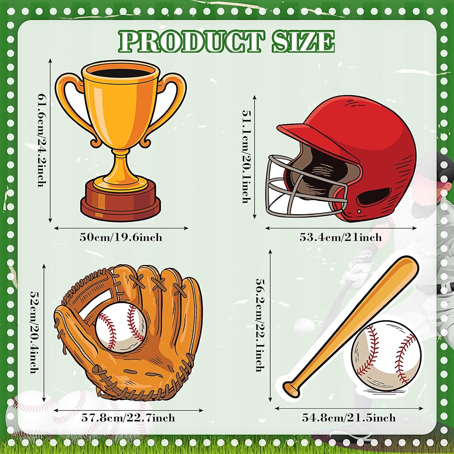 Honoson 4 Pcs Large 24" x 32" Baseball Cardboard Cutouts, Baseball Party Yard Signs Decoration for Baby Shower Birthday Party Supplies Sports Themed Lawn Classroom Yard Decor