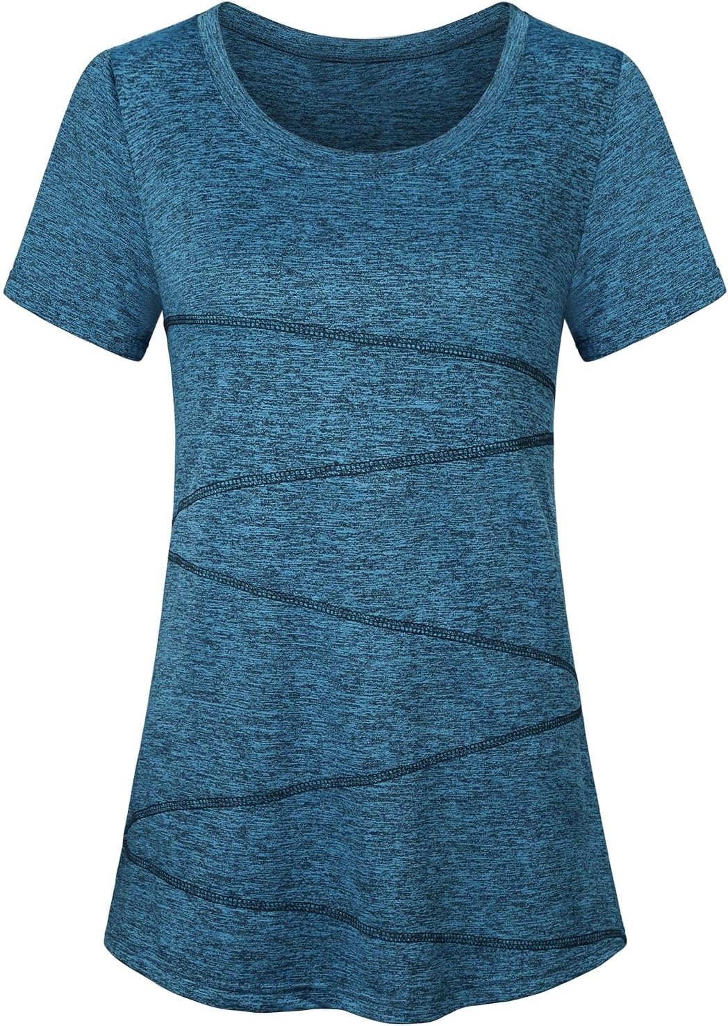 Workout Tops for Women Short Sleeve Shirts for Women Quick Dry Line Decor Yoga Tops