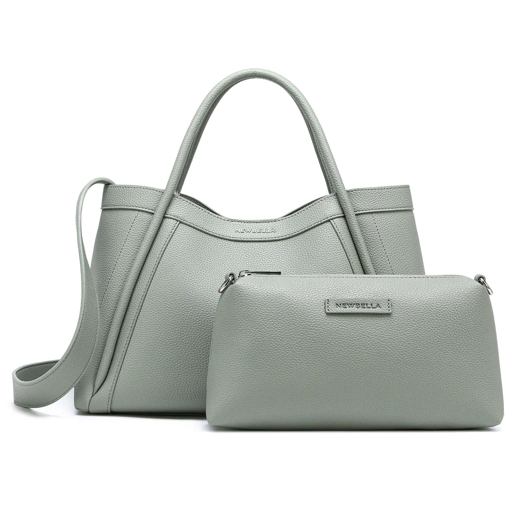 NEWBELLA Tote Bag for Women, Vegan Leather Crossbody Shoulder Bag, Top Handle Satchel Purse for Work, Travel, Daily Use (Celadon Lychee)