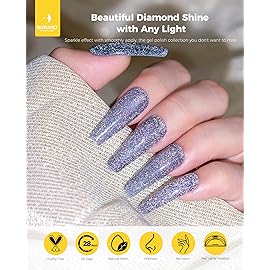 BURANO Reflective Gel Nail Polish, 7.3ml Reflective Diamond Nail Glitter Gel Polish, Sparkly Color Holographic Glitters Shiny UV Lamp Required (Dark Gray SZ17)
