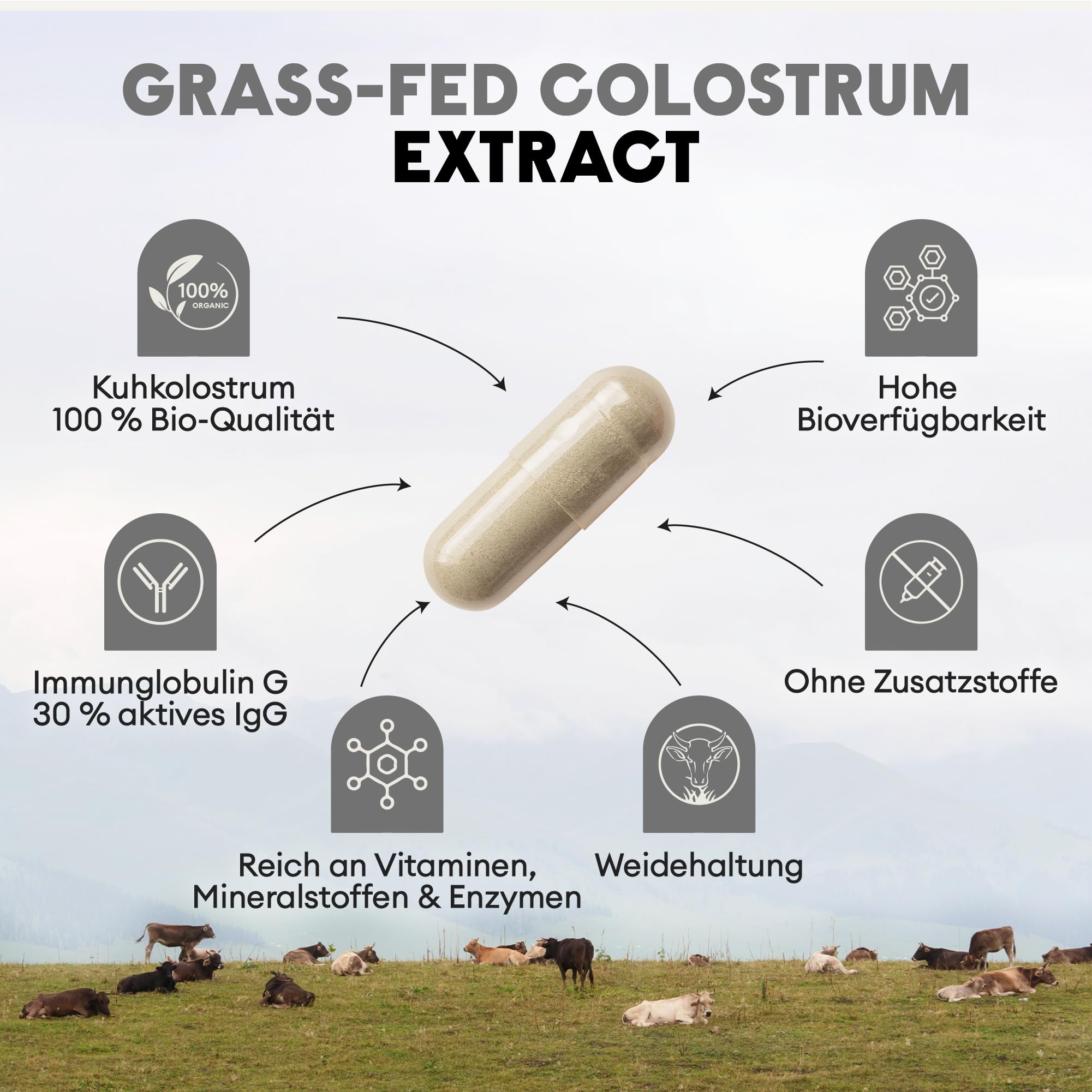 Nutriest Colostrum Kapseln (180 Stück) – Europäische Weidehaltung | 100% Grasfütterung | Für Darmgesundheit & Immunsystem | Enthält 30% aktives IgG
