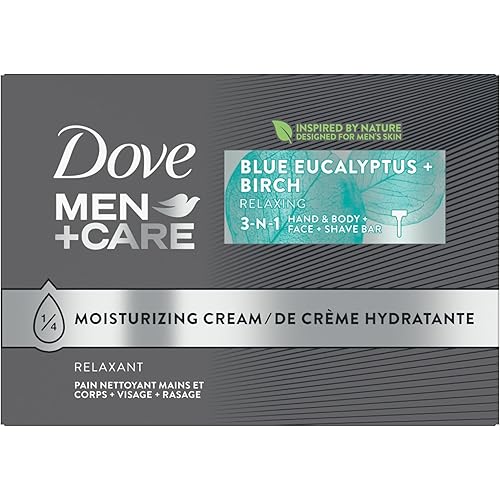 DOVE MEN + CARE Bar 3 in 1 Cleanser for Body, Face, and Shaving Blue Eucalyptus 8 Bars For Fresh, Healthy-Feeling Skin Body and Facial Cleanser More Moisturizing Than Bar Soap 3.75 oz