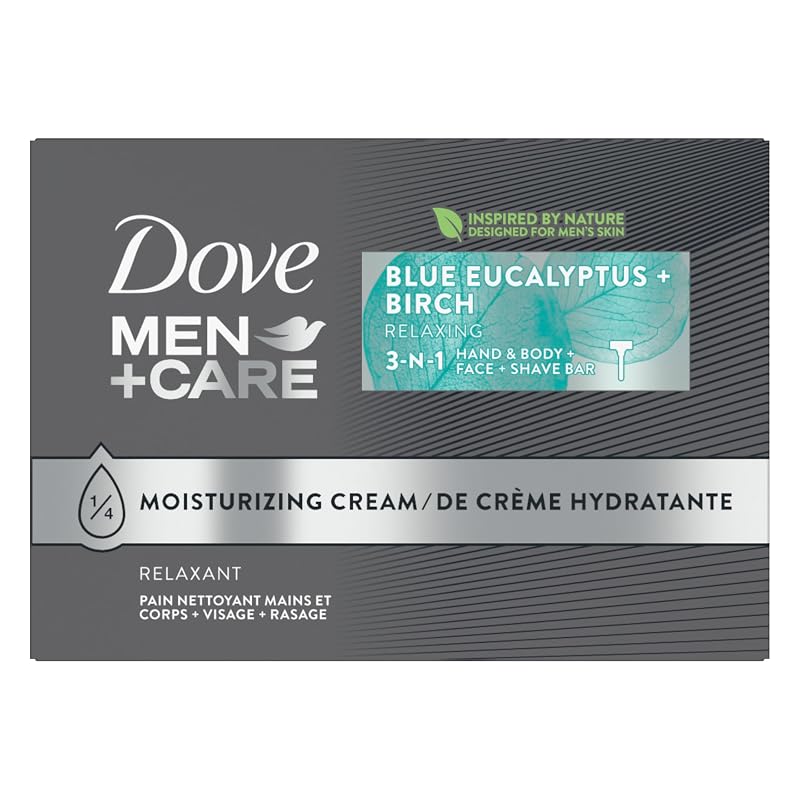 Sabonete em barra Dove Men + Care Blue Eucalyptus + Birch 3 em 1, 8 unidades