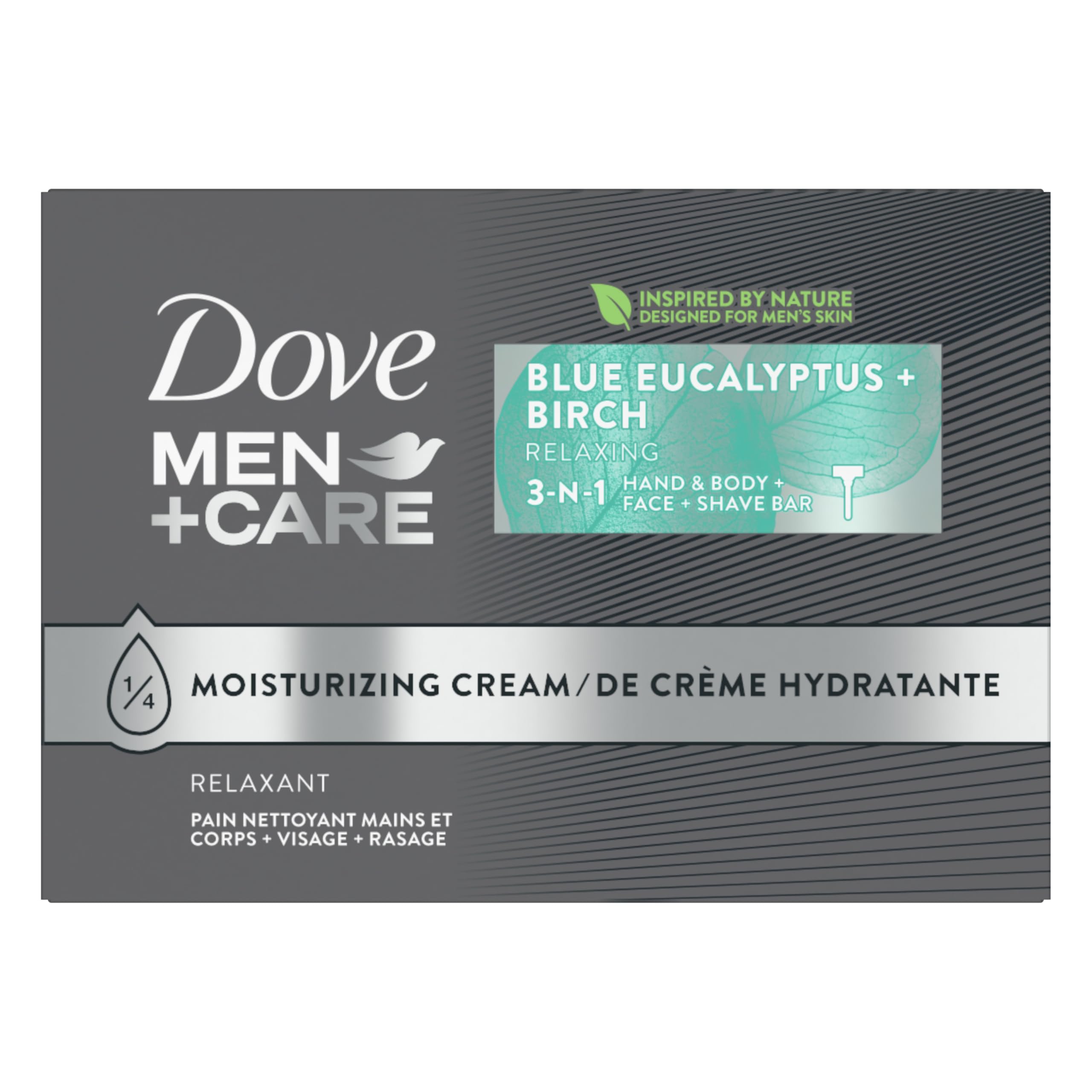 DOVE MEN + CARE Bar 3 in 1 Cleanser for Body, Face, and Shaving Blue Eucalyptus 8 Bars For Fresh, Healthy-Feeling Skin Body and Facial Cleanser More