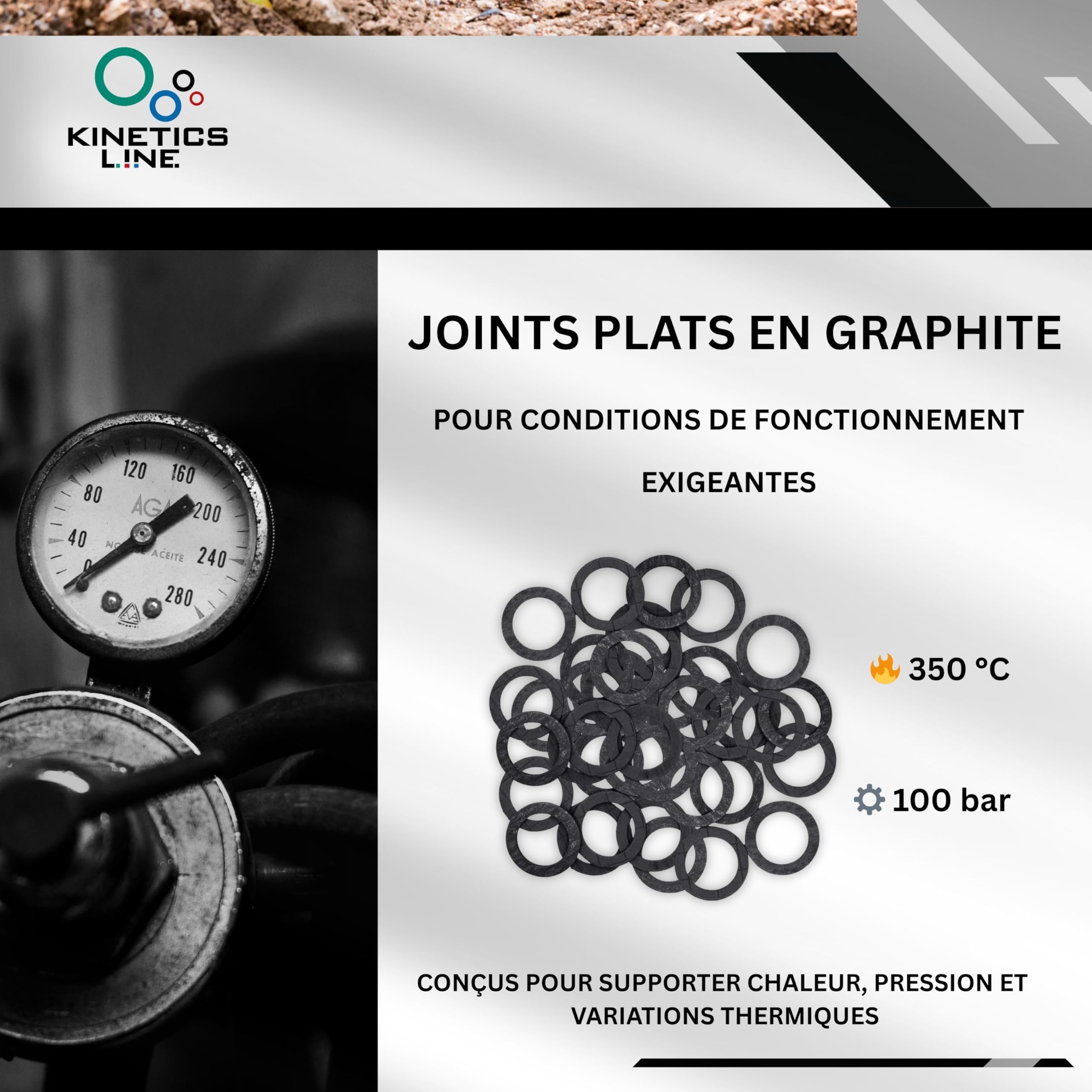 Joint Plat en Graphite Haute Température 1" (30 × 21 × 2 mm) – Lot de 25 – Jusqu’à 350 °C