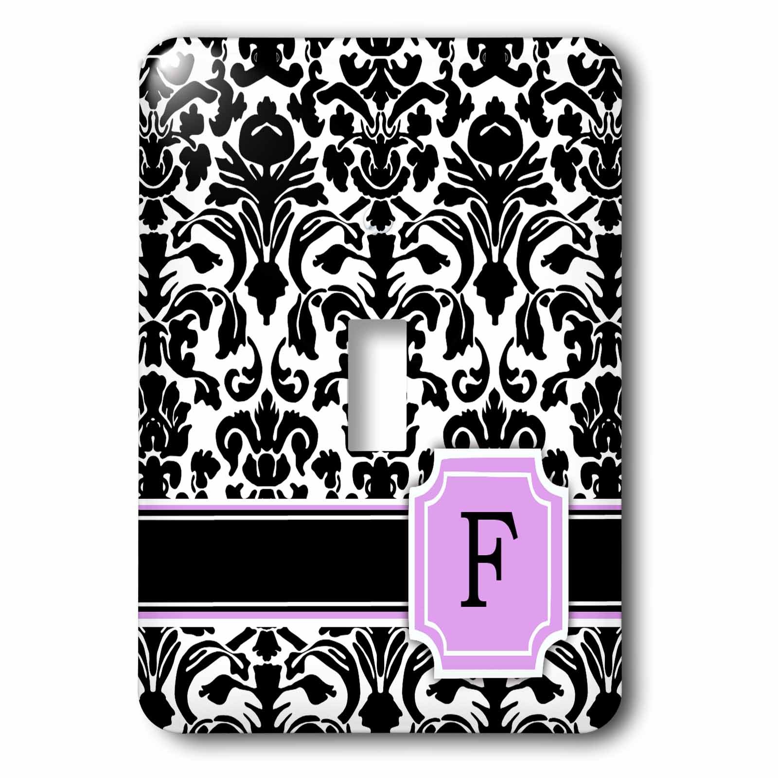 Interrupteur à bascule lettre F monogramme rose noir motif damas 3dRose