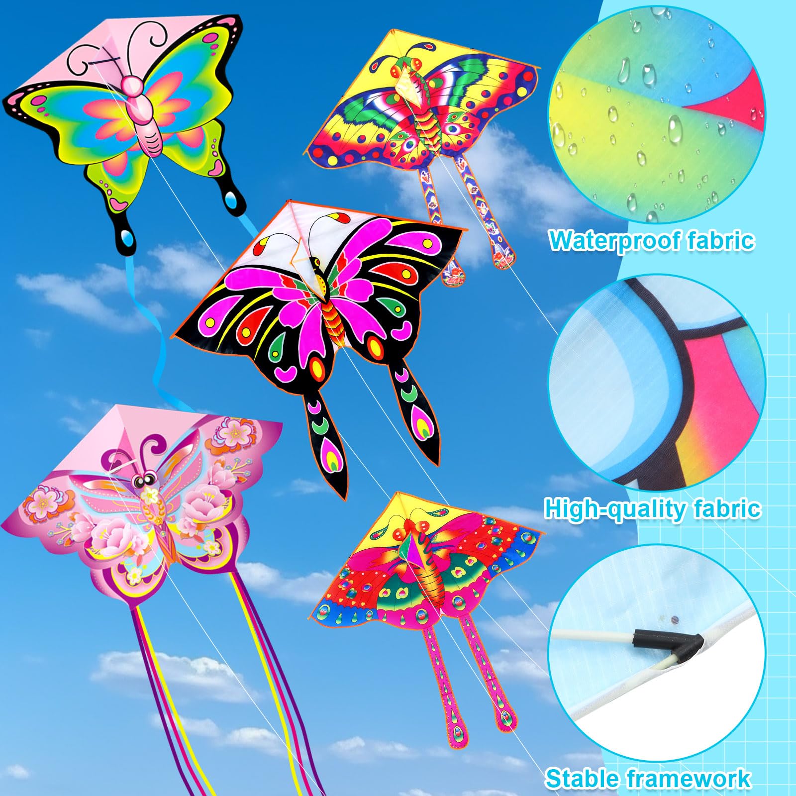 Foilswirl 8 Pack Butterfly Kites for Kids Easy to Fly Colorful Beach Kites for Children Adults with 8 Pcs 109 Yard String Spool Nylon for Spring Outdoor Game Activities - Image 4