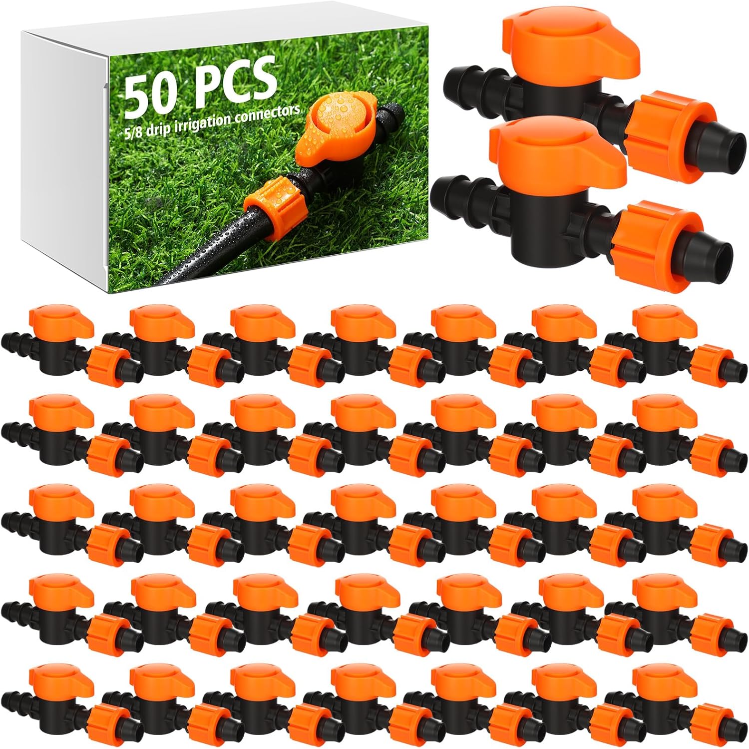 Tujoe 50 Pcs Pipe Bypass Locknut Valve 5/8 Inch Universal On/Off Valve Barb Drip Tubing Fittings Barbed Compatible with Most 16-17 mm Garden Hose Tubing Sprinkler Systems