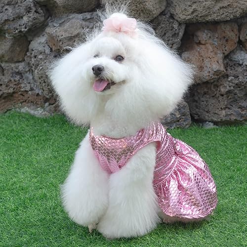 Miniatura 4 de CuteBone - Vestidos brillantes de sirena de verano para cachorros, para perros pequeños, falda de lentejuelas DD11S