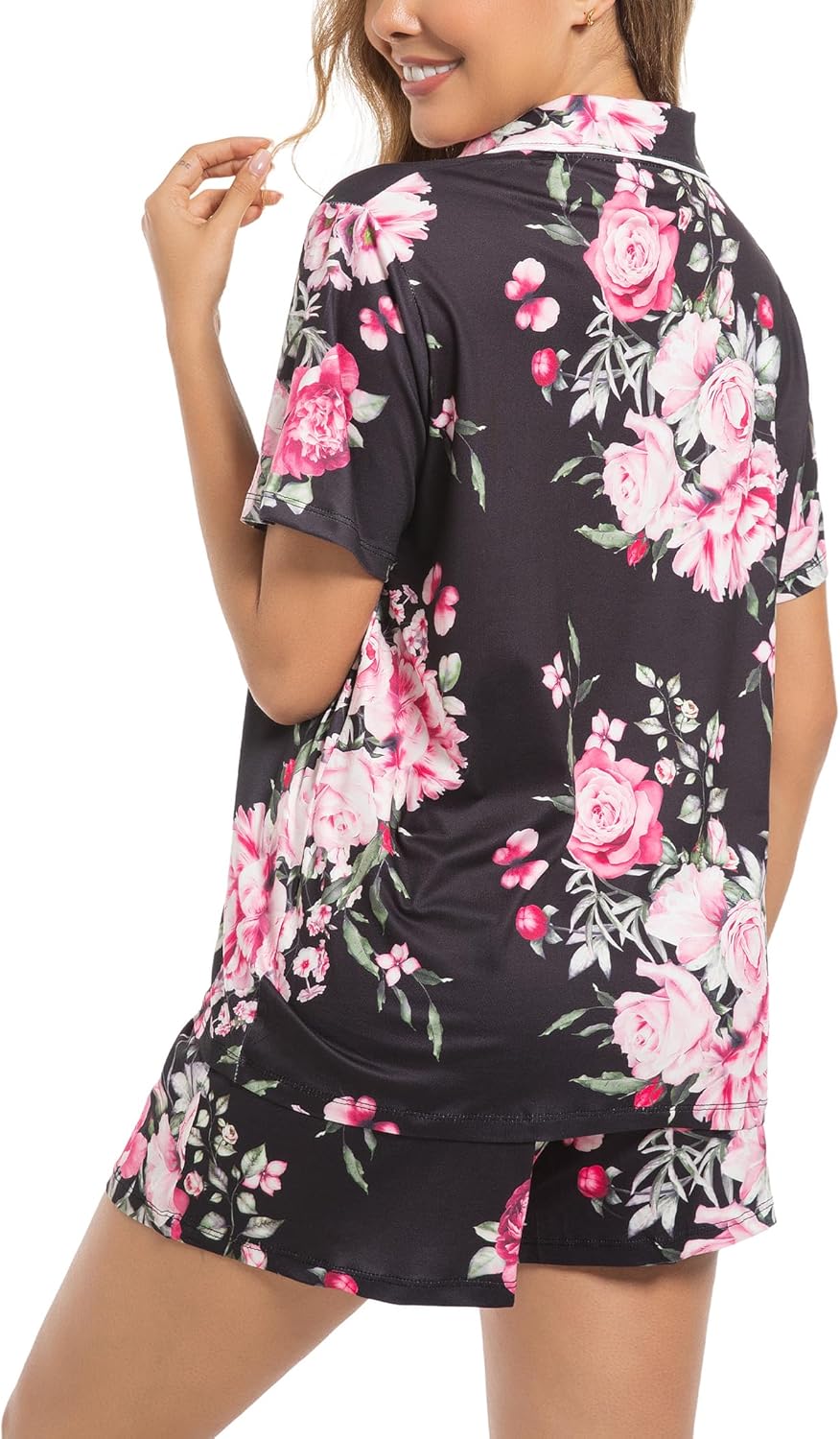 ENJOYNIGHT Womens Pajamas Set Summer Short Sleeve Pjs Button Down Loungewear Soft Sleepwear - Image 5