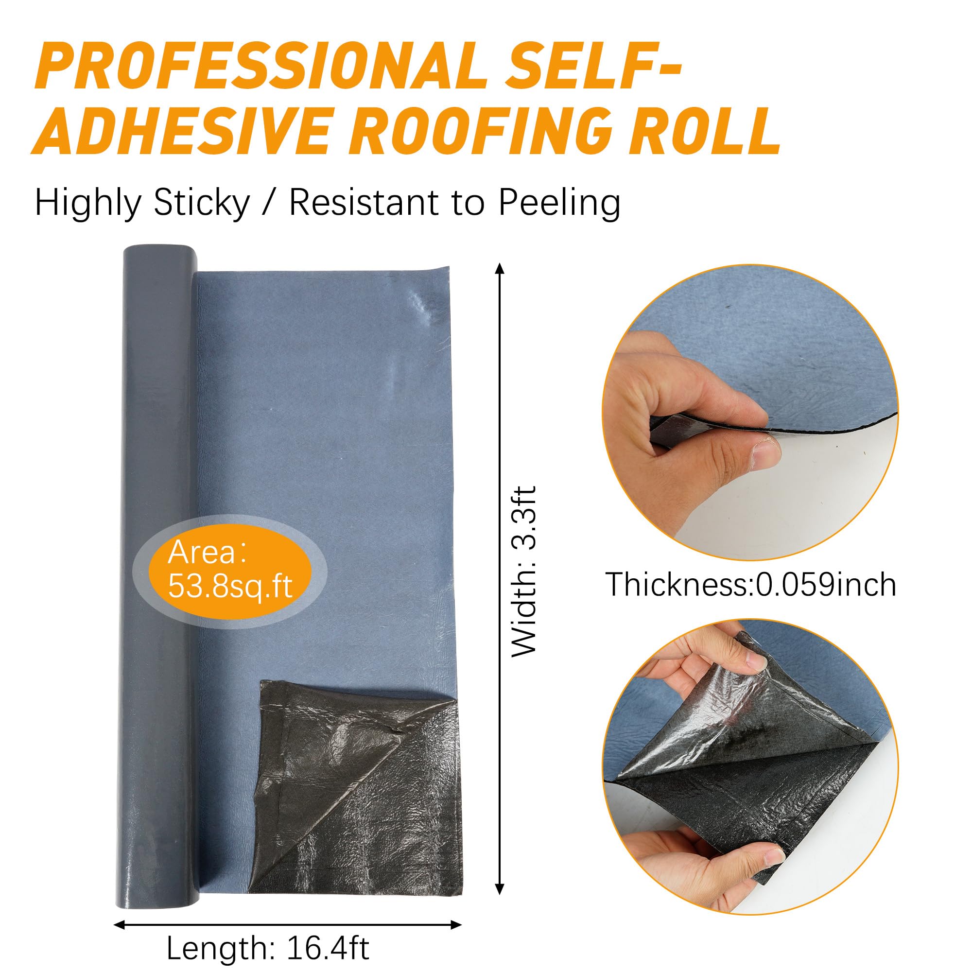 Rollo de techo autoadhesivo impermeabilizante, membrana de goma para techos de 39 pulgadas x 5 m, base protectora de techo para paneles de techo de metal, tejas de techo de casa y porche (gris)