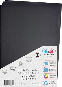 A3 Recycled Black Coloured Card 270gsm Pack of 10 Sheets by BCreative