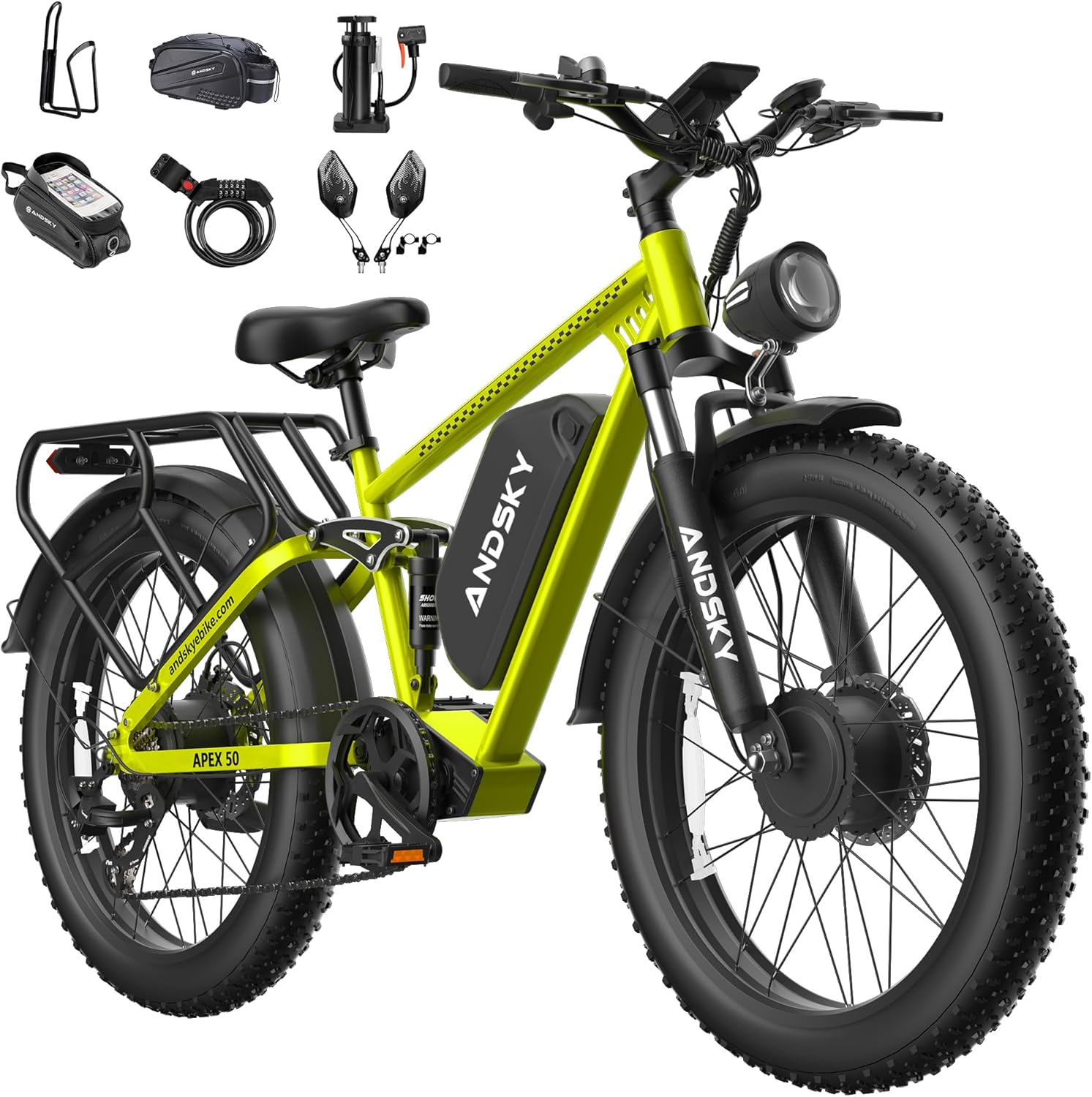 Apex 50 Electric Bike Dual Motor for Adults (CA Immediate-De'livery) 52V 25AH/48V 25AH, 26" Fat Tires Full Suspension 35MPH/100Mile, Hydraulic Brake