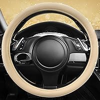 Vista 7 de CAR PASS Funda para volante de cuero beige con diamantes brillantes, cristales blancos brillantes con purpurina y pedrería, ajuste universal de 14