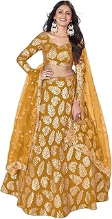 zeel clothing Women's Sequins Zari Embroidered Pure Georgette Lehenga Choli With Dupatta (5120-Yellow-Wedding-Stylish-Lehenga-Choli-Latest; Free Size) image 1