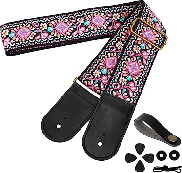 AODSK Pink Paisley Woven Strap-Adjustable for Bass,Elec&Acoustic Guitar
