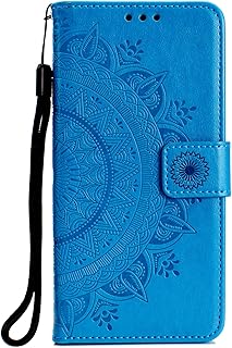 Compatible for Motorola Moto E7i Power Case, Moto E7i Power Flip Phone Case Totem Embossed Shockproof PU Leather Wallet Protective Cover with Card Slots Magnetic Closure Stand TPU Bumper, Blue