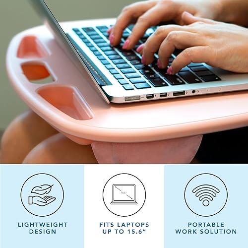 Miniatura 3 de LAPGEAR MyDesk - Escritorio de regazo con repisa para dispositivo y soporte para teléfono, cuarzo rosa, se adapta a portátiles de hasta 15.6
